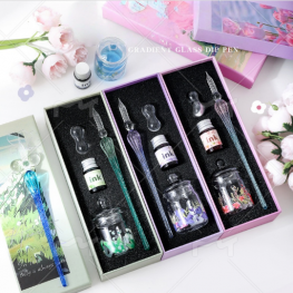 Handmade Gradient Glass Dip Pen Set Crystal Calligraphy Ink Pen with Gift Box for Writing Drawing Signature Artists