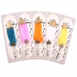 Colorful Feather Quill Pen Set Vintage Calligraphy Dip Pen with Metal Nibs Handmade Writing Pen Gift for Business and School