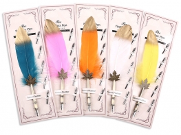 Colorful Feather Quill Pen Set Vintage Calligraphy Dip Pen with Metal Nibs Handmade Writing Pen Gift for Business and School